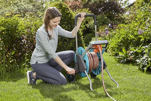 Gardena CleverRoll M Easy: Schlauchwagen mit bis zu 60 m Kapazität, besonders standfest, mit komfortabler Schlauchführung in robustem Metallrahmen, Nachtropfstopp, werkzeuglose Montage (18515-20)