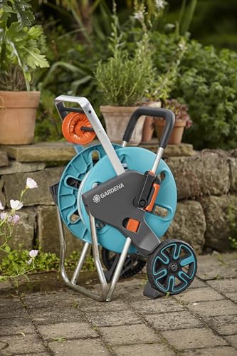 Gardena CleverRoll M Easy: Schlauchwagen mit bis zu 60 m Kapazität, besonders standfest, mit komfortabler Schlauchführung in robustem Metallrahmen, Nachtropfstopp, werkzeuglose Montage (18515-20)