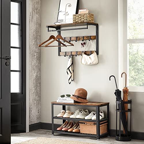 VASAGLE Schuhbank und Wandgarderobe Set, Vintagebraun
