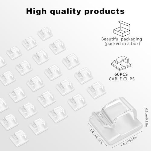 60 Stück Kabelhalter - Transparente Outdoor Kabel Clips Selbstklebend für Kabelmanagement, Kabelclips Organizer Haken Draht Halter für Kabelbefestigung Lichterkette