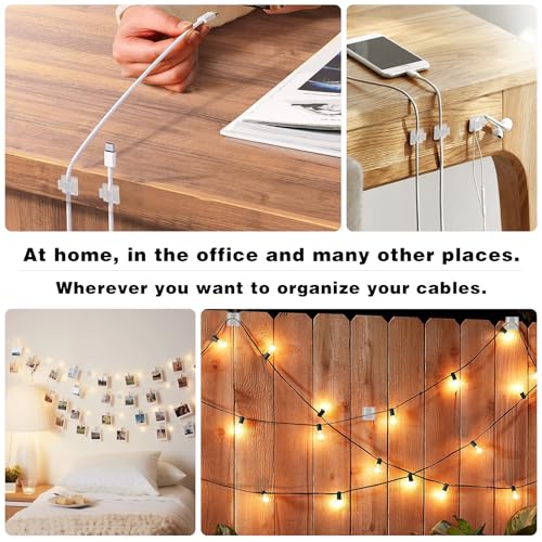 60 Stück Kabelhalter - Transparente Outdoor Kabel Clips Selbstklebend für Kabelmanagement, Kabelclips Organizer Haken Draht Halter für Kabelbefestigung Lichterkette