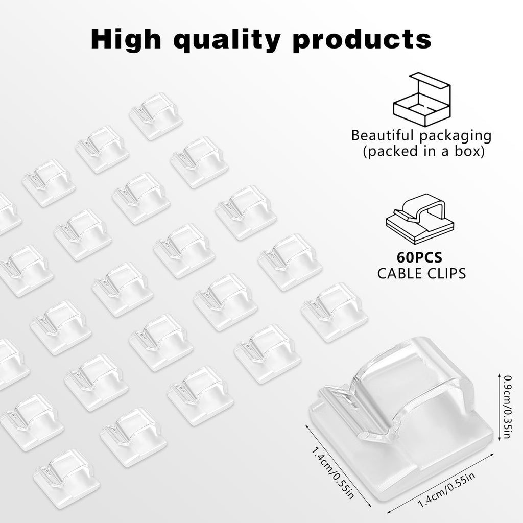 60 Stück Kabelhalter - Transparente Outdoor Kabel Clips Selbstklebend für Kabelmanagement, Kabelclips Organizer Haken Draht Halter für Kabelbefestigung Lichterkette