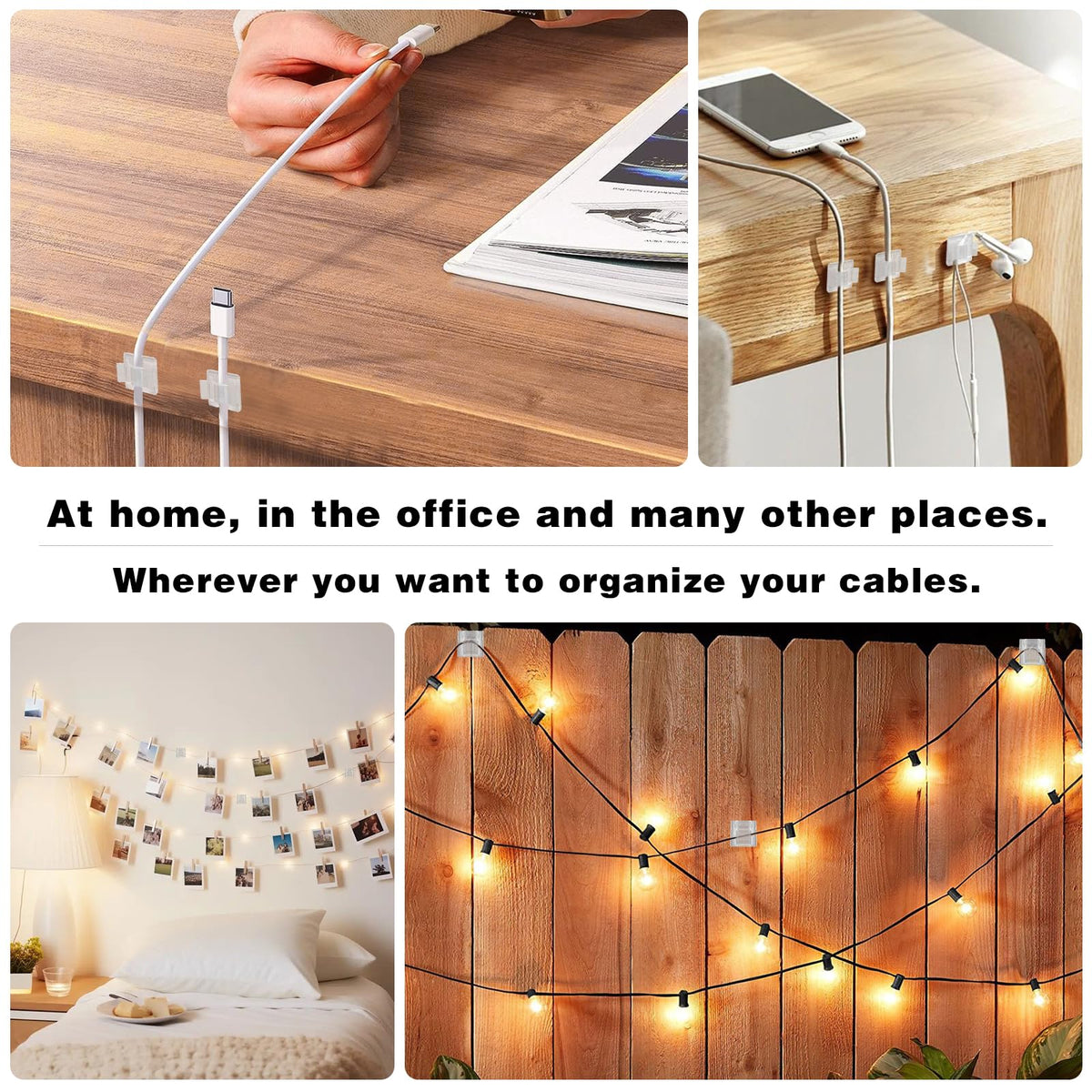 60 Stück Kabelhalter - Transparente Outdoor Kabel Clips Selbstklebend für Kabelmanagement, Kabelclips Organizer Haken Draht Halter für Kabelbefestigung Lichterkette