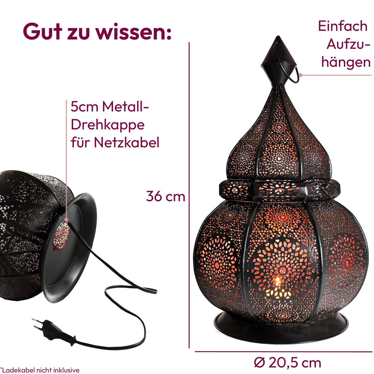 Gadgy Orientalische Laterne Marokkanische Lampe Metall 36 cm