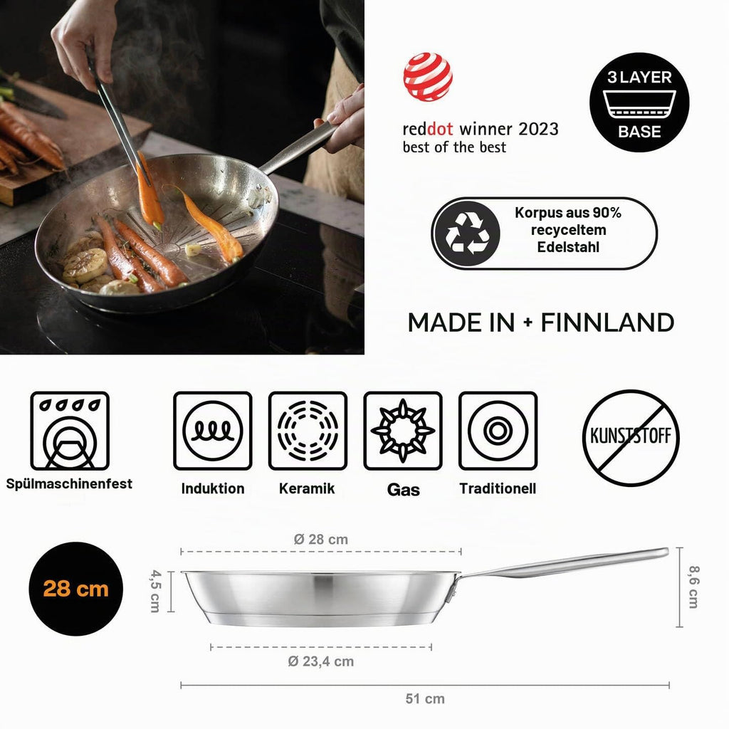 Fiskars Bratpfanne, Ø 28 cm, All Steel pure, Unbeschichtete Pfanne