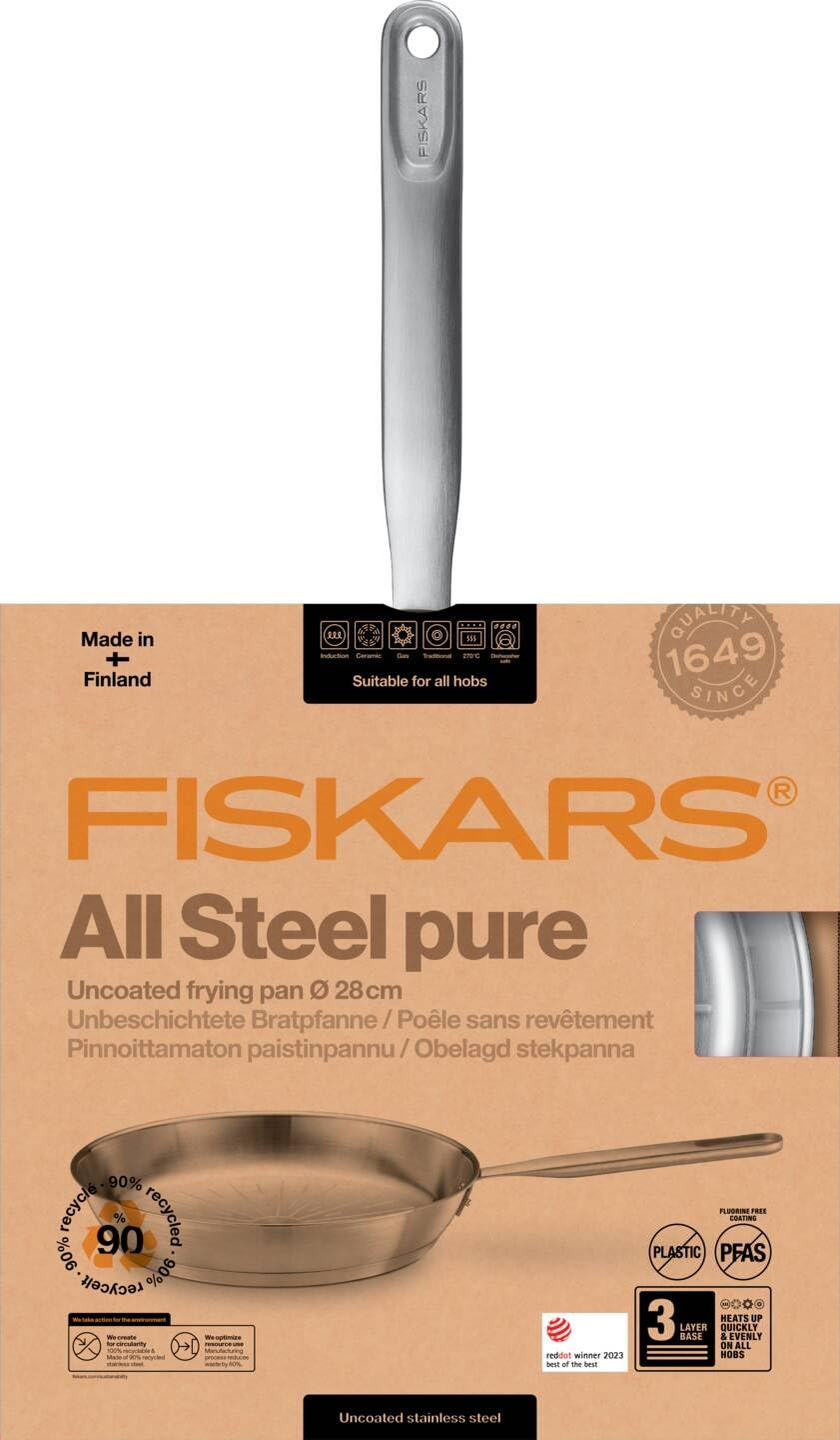 Fiskars Bratpfanne, Ø 28 cm, All Steel pure, Unbeschichtete Pfanne