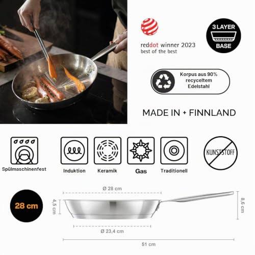Fiskars Bratpfanne, Ø 28 cm, All Steel pure, Unbeschichtete Pfanne