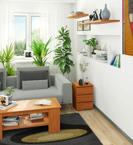 AKORD Nachttisch Kommode CL-3 mit 3 Schubladen | für das Wohnzimmer Schlafzimmer Schrank Büro Arbeitszimmer | Modernes Funktionales Design | B40 x H57 x T35 cm, Gewicht 26 kg | Erle