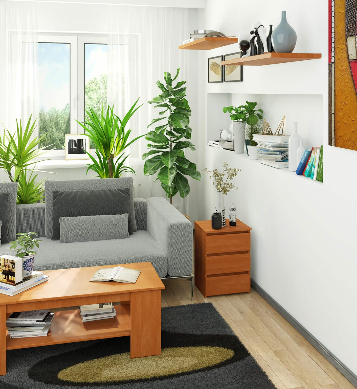 AKORD Nachttisch Kommode CL-3 mit 3 Schubladen | für das Wohnzimmer Schlafzimmer Schrank Büro Arbeitszimmer | Modernes Funktionales Design | B40 x H57 x T35 cm, Gewicht 26 kg | Erle