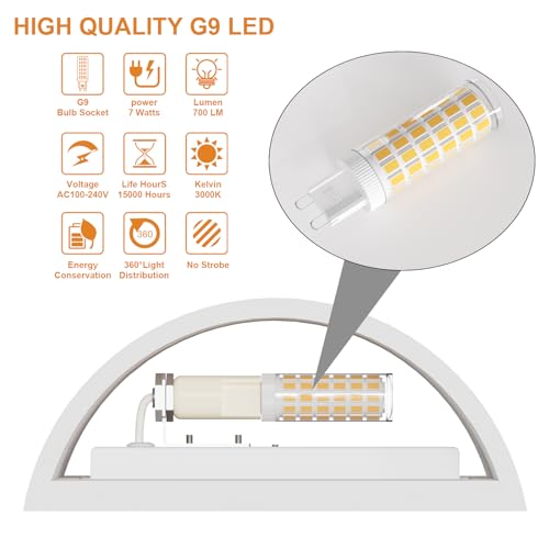 LED Wandleuchte Innen, 7W Weiß Gipsleuchte Modernes Design Wandlampe LED Licht Up und Down Wandlicht Spotlicht Warmweiß für Badezimmer, Wohnzimmer, Schlafzimmer, Flur (G9 LED Birne enthalten)