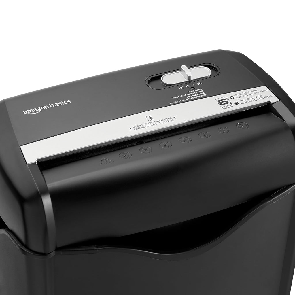 Amazon Basics Kreuzschnitt-Aktenvernichter, 5–6 Blatt, für A4-Dokumente und Kreditkarten, 14,5l Auffangbehälter, Schwarz