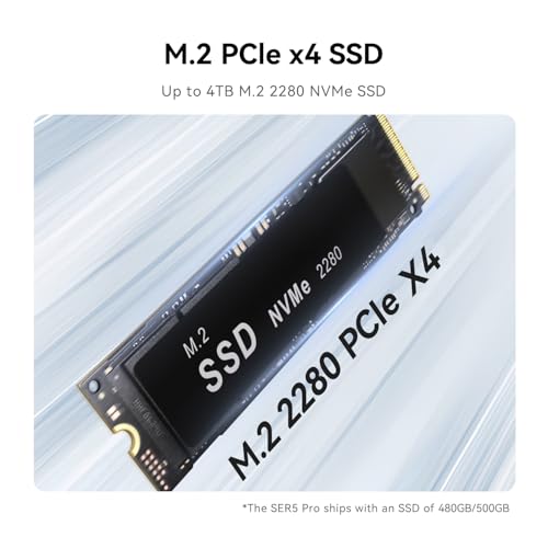 Beelink SER5 Mini PC AMD Ryzen 5 5500U(6C/12T, bis zu 4.3 GHz) 16GB DDR4 RAM 480GB M.2 NVME SSD Mini Computer Windows 11 Pro, Triple Display 4K@60Hz HDMI, DP, USB-C, 2.5G LAN,WiFi6,BT5.2