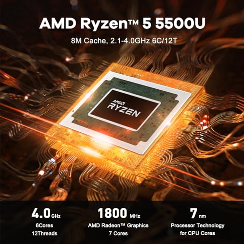 Beelink SER5 Mini PC AMD Ryzen 5 5500U(6C/12T, bis zu 4.3 GHz) 16GB DDR4 RAM 480GB M.2 NVME SSD Mini Computer Windows 11 Pro, Triple Display 4K@60Hz HDMI, DP, USB-C, 2.5G LAN,WiFi6,BT5.2