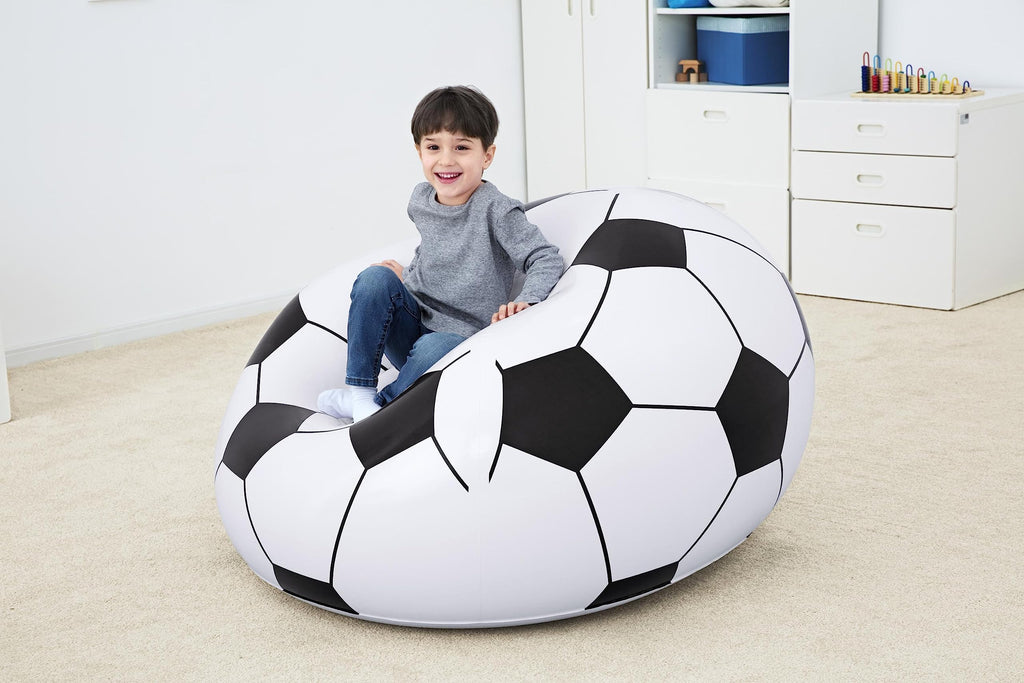 Bestway In & Over Beanless Soccer Ball Chair 114x112x66 cm, Fußball-Luftsessel, 75010-BGLX16XX02, Schwarz/Weiß, 114 X 112 X 71 cm