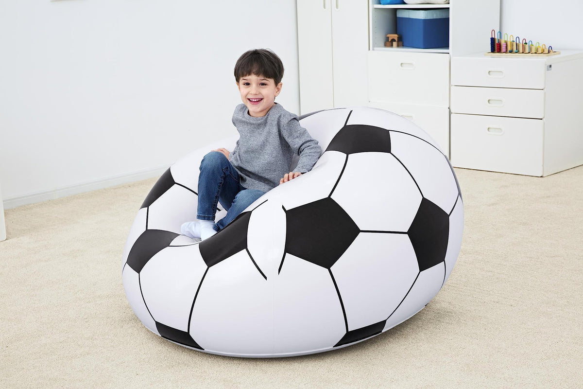 Bestway In & Over Beanless Soccer Ball Chair 114x112x66 cm, Fußball-Luftsessel, 75010-BGLX16XX02, Schwarz/Weiß, 114 X 112 X 71 cm
