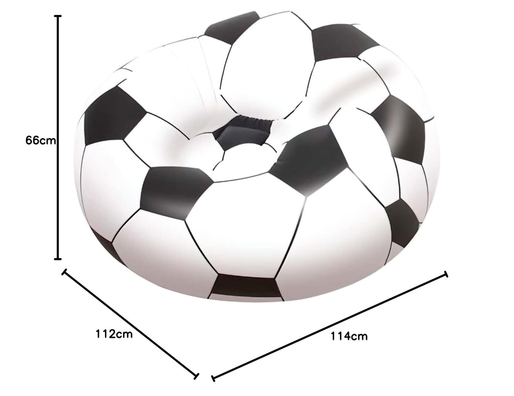 Bestway In & Over Beanless Soccer Ball Chair 114x112x66 cm, Fußball-Luftsessel, 75010-BGLX16XX02, Schwarz/Weiß, 114 X 112 X 71 cm