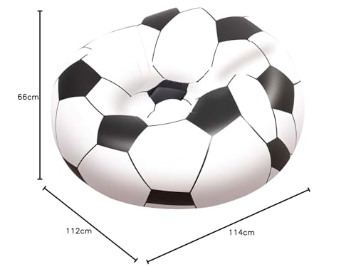 Bestway In & Over Beanless Soccer Ball Chair 114x112x66 cm, Fußball-Luftsessel, 75010-BGLX16XX02, Schwarz/Weiß, 114 X 112 X 71 cm