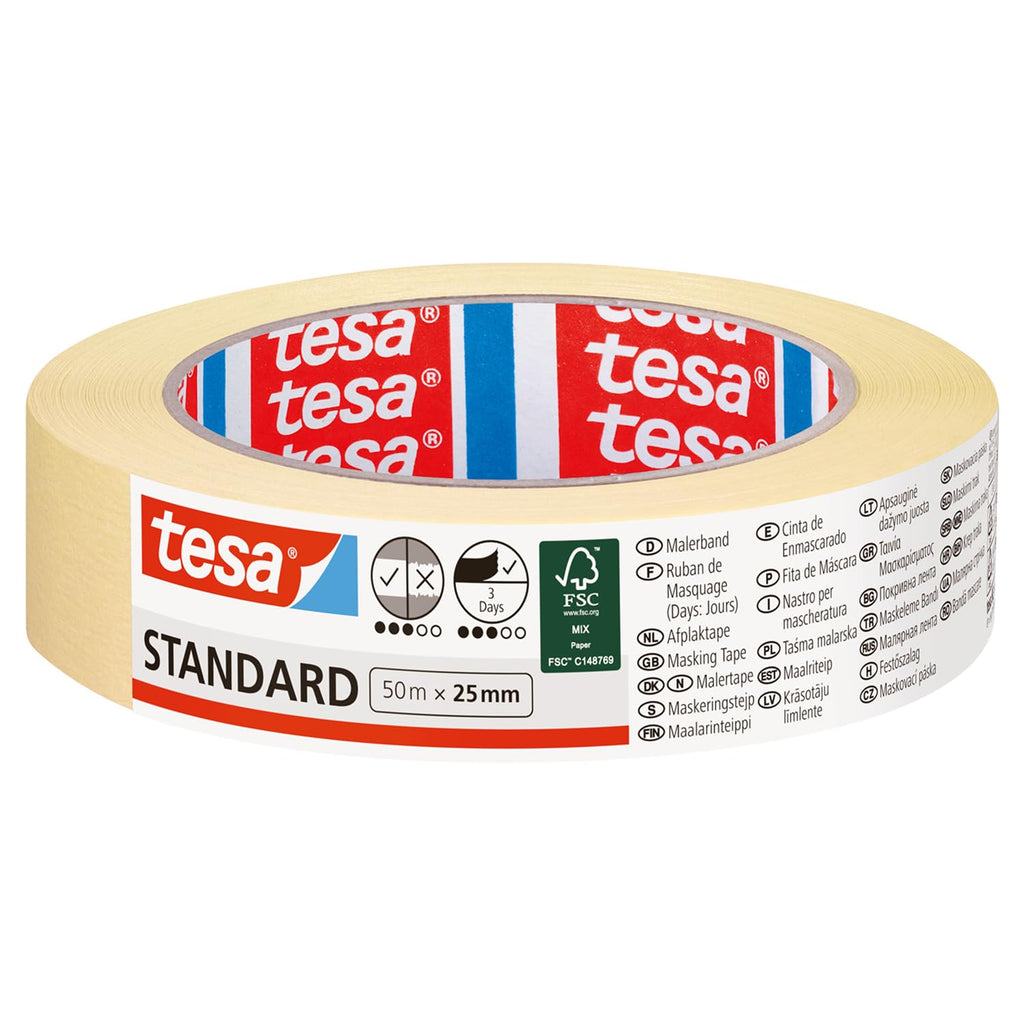 tesa Standard 05086-00000-00 Abdeckband 50m x 25mm, Gelb