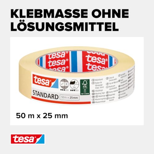 tesa Standard 05086-00000-00 Abdeckband 50m x 25mm, Gelb