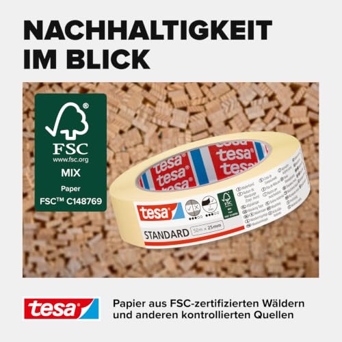 tesa Standard 05086-00000-00 Abdeckband 50m x 25mm, Gelb