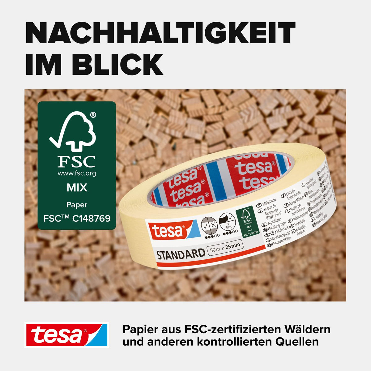 tesa Standard 05086-00000-00 Abdeckband 50m x 25mm, Gelb