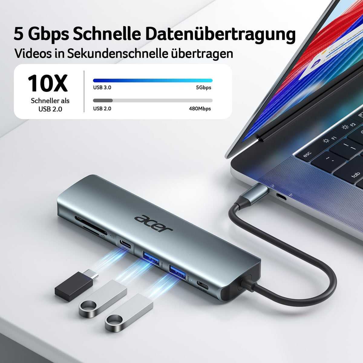 Acer USB C Hub, 7IN1 USB-C zu 4K HDMI, 2*USB-A+1*TypC 5Gbps, 100W PD, SD/TF