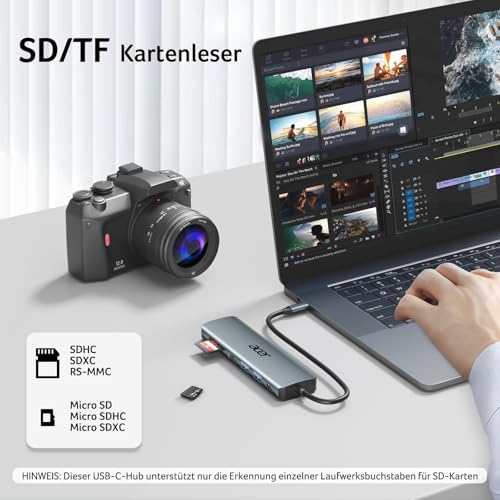 Acer USB C Hub, 7IN1 USB-C zu 4K HDMI, 2*USB-A+1*TypC 5Gbps, 100W PD, SD/TF