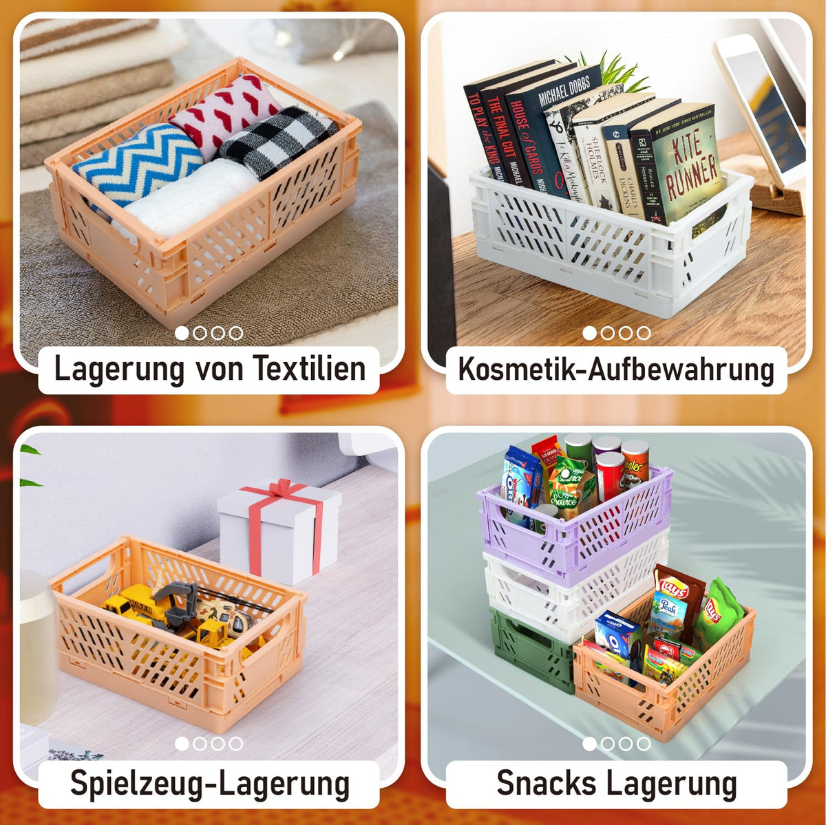 iHomara 4X Faltbarer Aufbewahrungskorb, 25*16*10cm Klappbox, Mehrzweckkorb