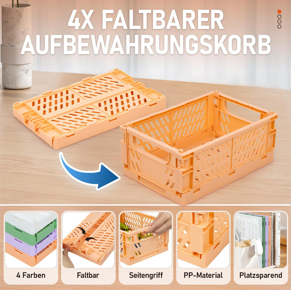 iHomara 4X Faltbarer Aufbewahrungskorb, 25*16*10cm Klappbox, Mehrzweckkorb