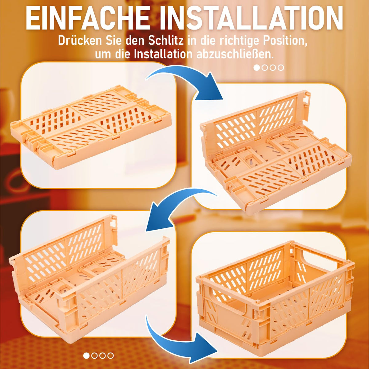 iHomara 4X Faltbarer Aufbewahrungskorb, 25*16*10cm Klappbox, Mehrzweckkorb