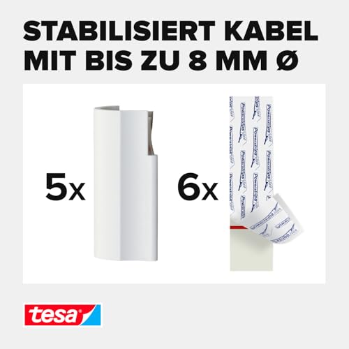 tesa Powerstrips Kabelclip - 1 x 5 Clips - Weiß