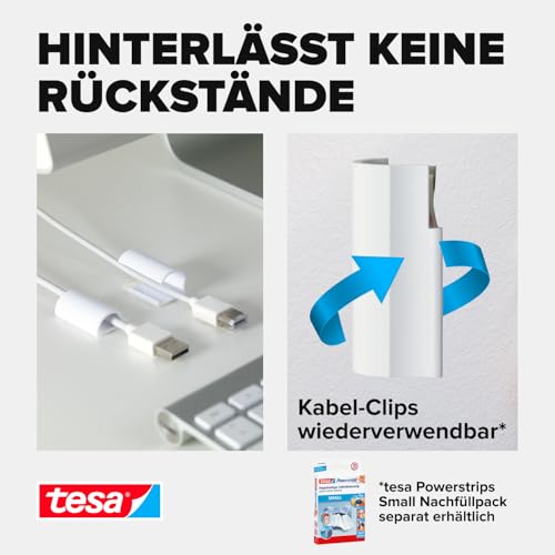 tesa Powerstrips Kabelclip - 1 x 5 Clips - Weiß