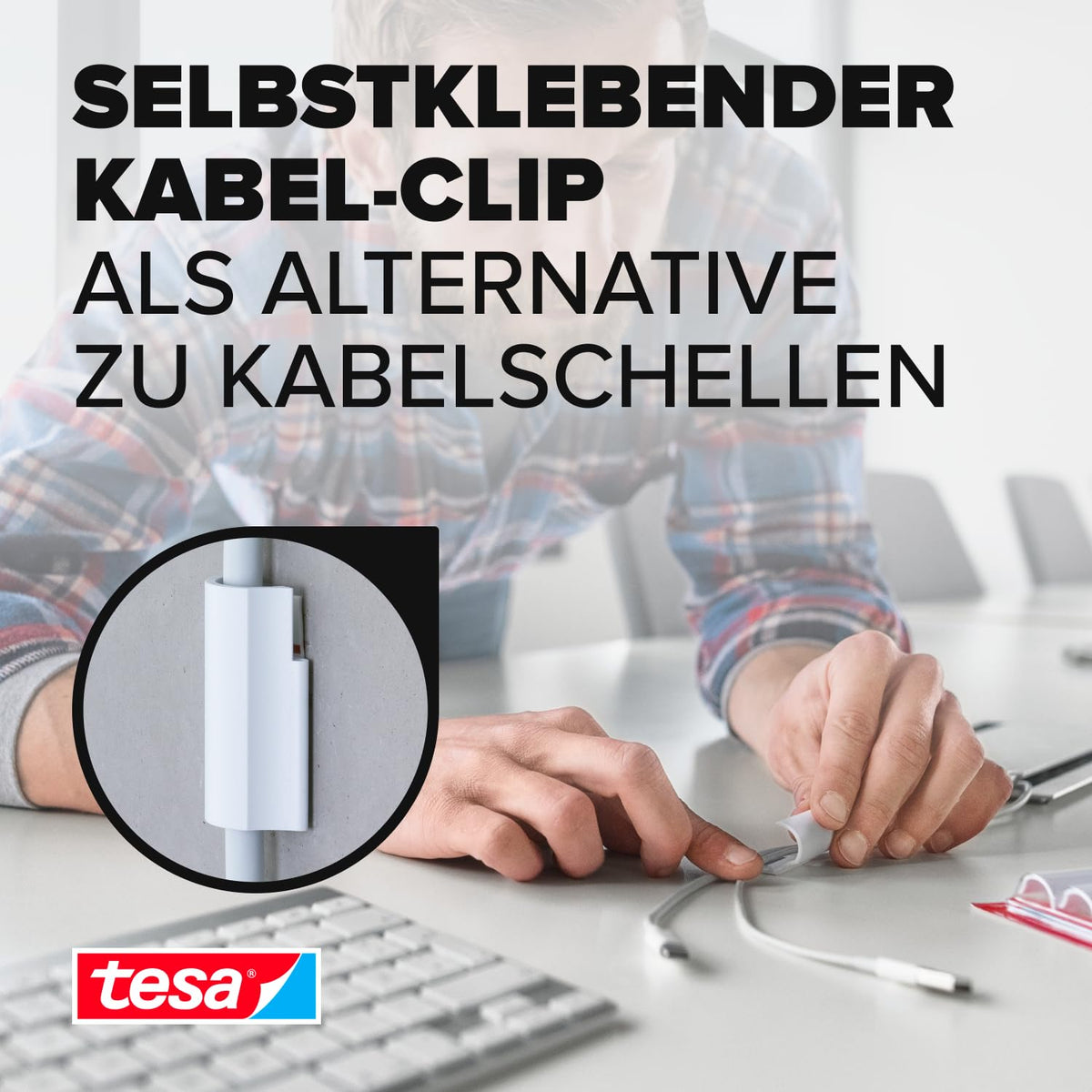 tesa Powerstrips Kabelclip - 1 x 5 Clips - Weiß