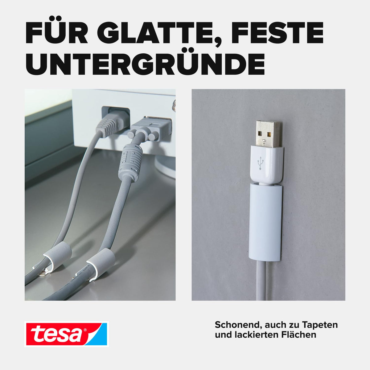 tesa Powerstrips Kabelclip - 1 x 5 Clips - Weiß