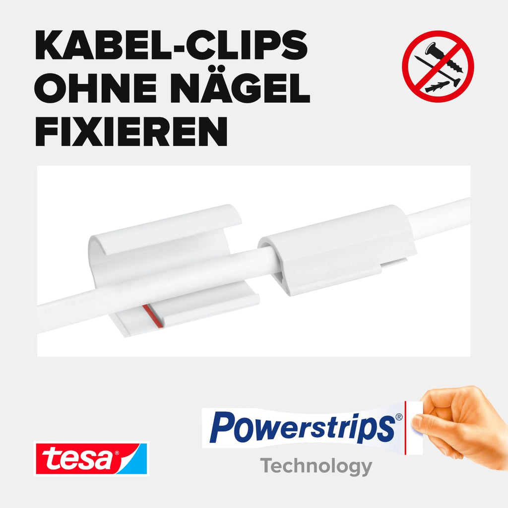 tesa Powerstrips Kabelclip - 1 x 5 Clips - Weiß