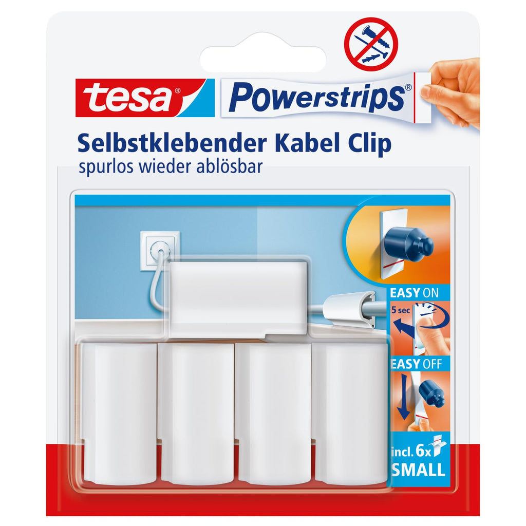 tesa Powerstrips Kabelclip - 1 x 5 Clips - Weiß