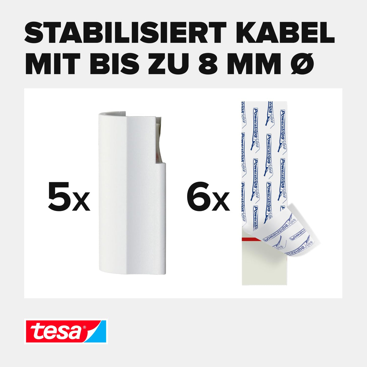 tesa Powerstrips Kabelclip - 1 x 5 Clips - Weiß