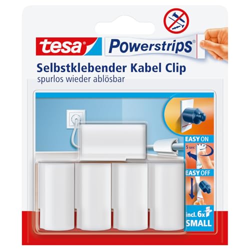 tesa Powerstrips Kabelclip - 1 x 5 Clips - Weiß
