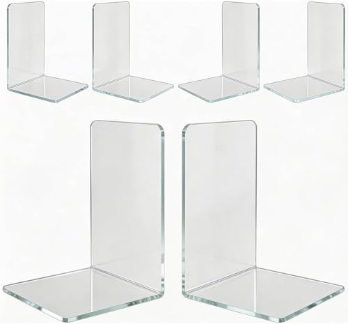 6er-Pack weiße Acryl-Buchstützen – rutschfest, stabil und leicht zu reinigen – ideal für Kinder, Schule und Büro (6, Weiß) (Transparentweiß)