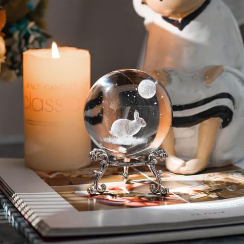 60mm 3D Kristallkugel mit Kaninchen Figur Laser Kristall Briefbeschwerer