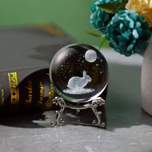 60mm 3D Kristallkugel mit Kaninchen Figur Laser Kristall Briefbeschwerer