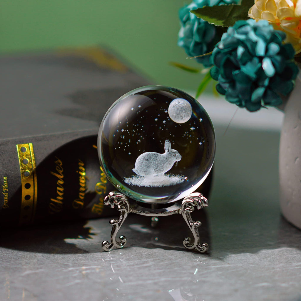 60mm 3D Kristallkugel mit Kaninchen Figur Laser Kristall Briefbeschwerer