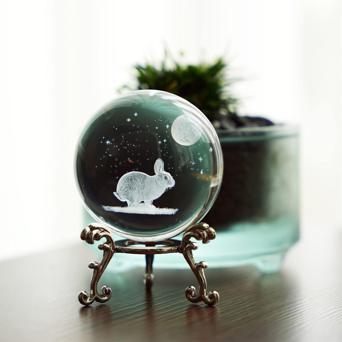 60mm 3D Kristallkugel mit Kaninchen Figur Laser Kristall Briefbeschwerer