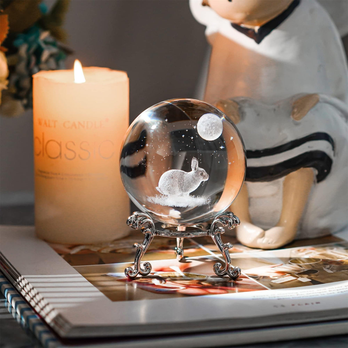 60mm 3D Kristallkugel mit Kaninchen Figur Laser Kristall Briefbeschwerer