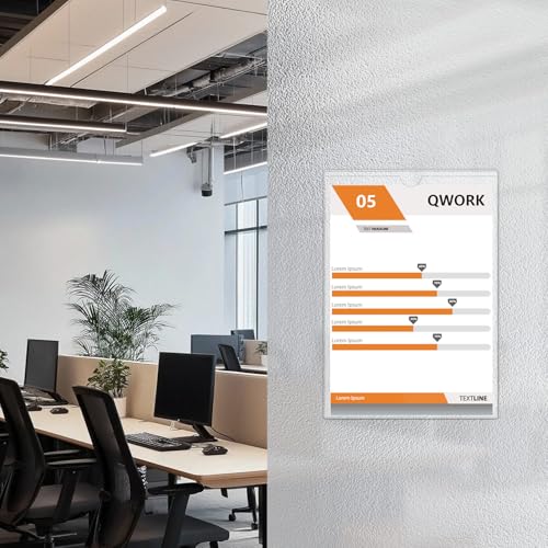QWORK® 6X Transparente PVC-Taschen, Vertikale A4, Selbstklebende Dokumentenhalter Broschürenhalter mit Oberer Öffnung, Wasserfest und Robust