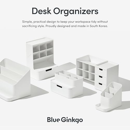 BLUE GINKGO Kompakter Schreibtisch-Organizer – kleine 5 Fächer, halbe Schublade – Stifthalter, Schreibwaren-Organizer für Schreibtisch, Schminktisch, Regal (hergestellt in Korea, Weiß)