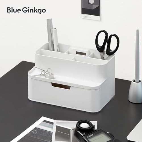 BLUE GINKGO Kompakter Schreibtisch-Organizer – kleine 5 Fächer, halbe Schublade – Stifthalter, Schreibwaren-Organizer für Schreibtisch, Schminktisch, Regal (hergestellt in Korea, Weiß)