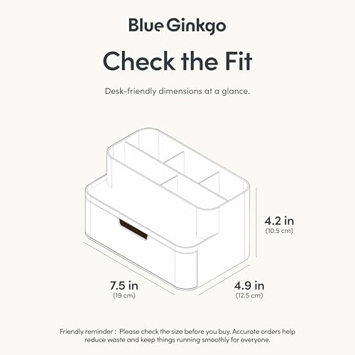 BLUE GINKGO Kompakter Schreibtisch-Organizer – kleine 5 Fächer, halbe Schublade – Stifthalter, Schreibwaren-Organizer für Schreibtisch, Schminktisch, Regal (hergestellt in Korea, Weiß)