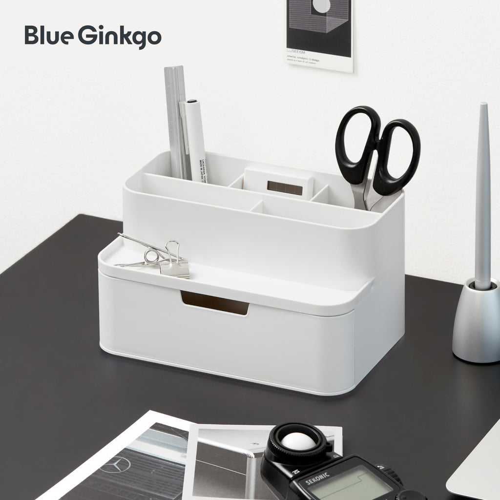 BLUE GINKGO Kompakter Schreibtisch-Organizer – kleine 5 Fächer, halbe Schublade – Stifthalter, Schreibwaren-Organizer für Schreibtisch, Schminktisch, Regal (hergestellt in Korea, Weiß)