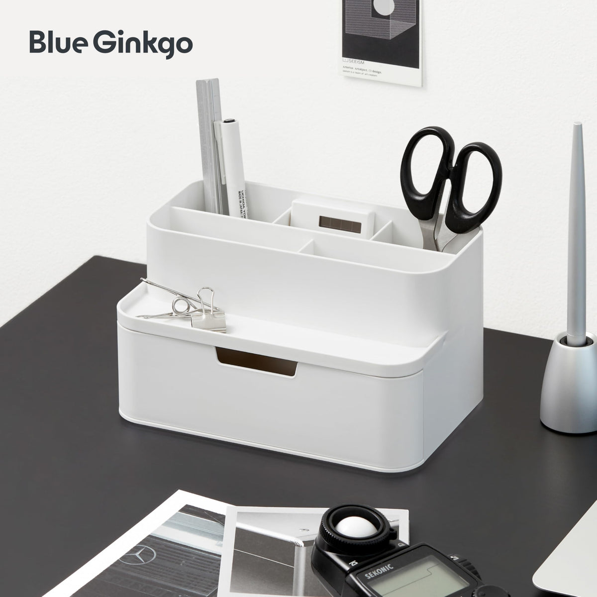BLUE GINKGO Kompakter Schreibtisch-Organizer – kleine 5 Fächer, halbe Schublade – Stifthalter, Schreibwaren-Organizer für Schreibtisch, Schminktisch, Regal (hergestellt in Korea, Weiß)